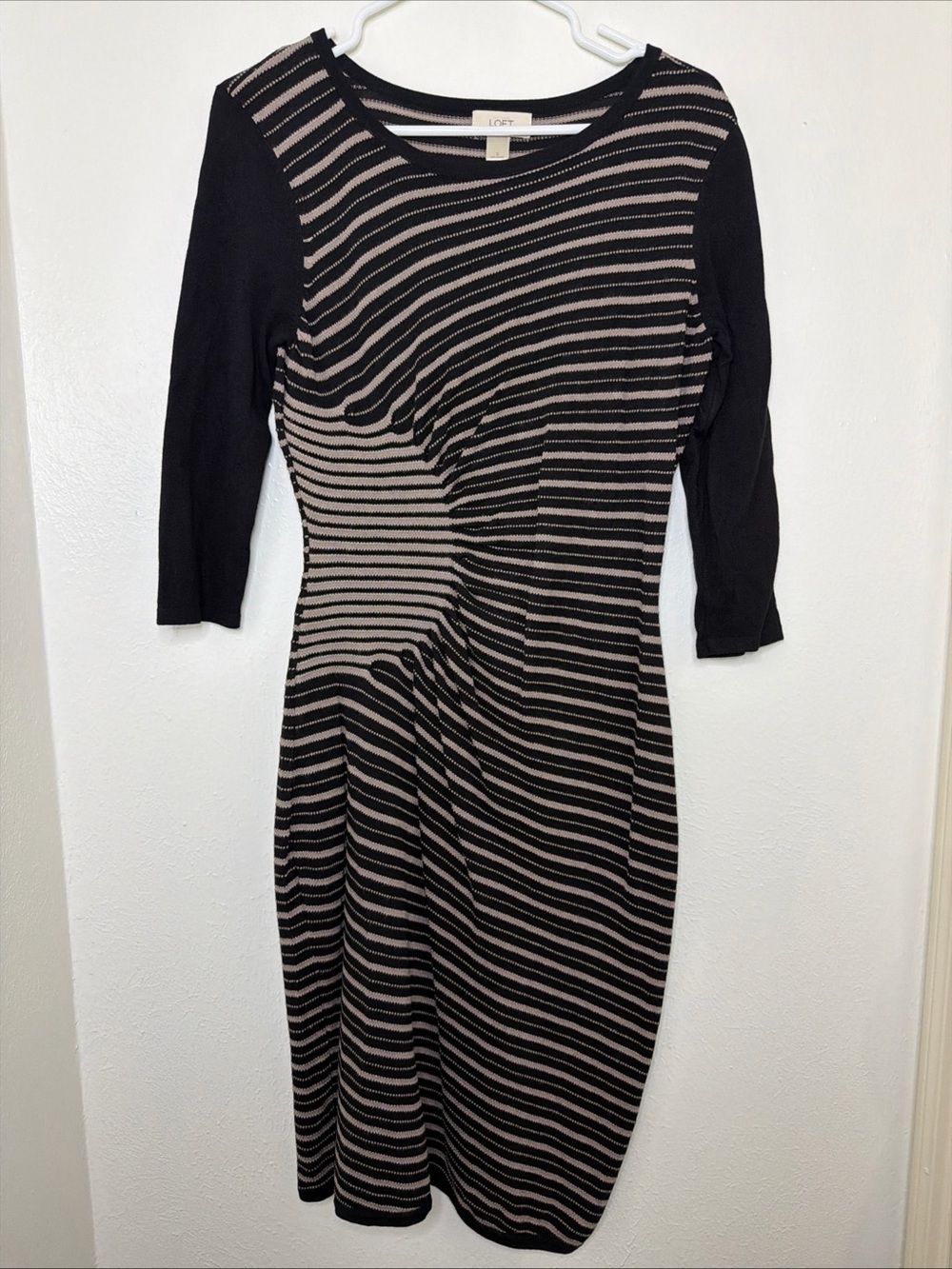 Ann Taylor LOFT Asymmetric Ruched Fine Sweater Knit Dress Size S